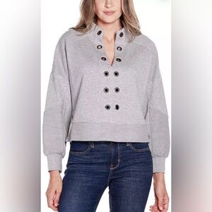 NWT Belldini Size L Women's‎ Grommet Detail Mock Neck Knit Top Heather Grey